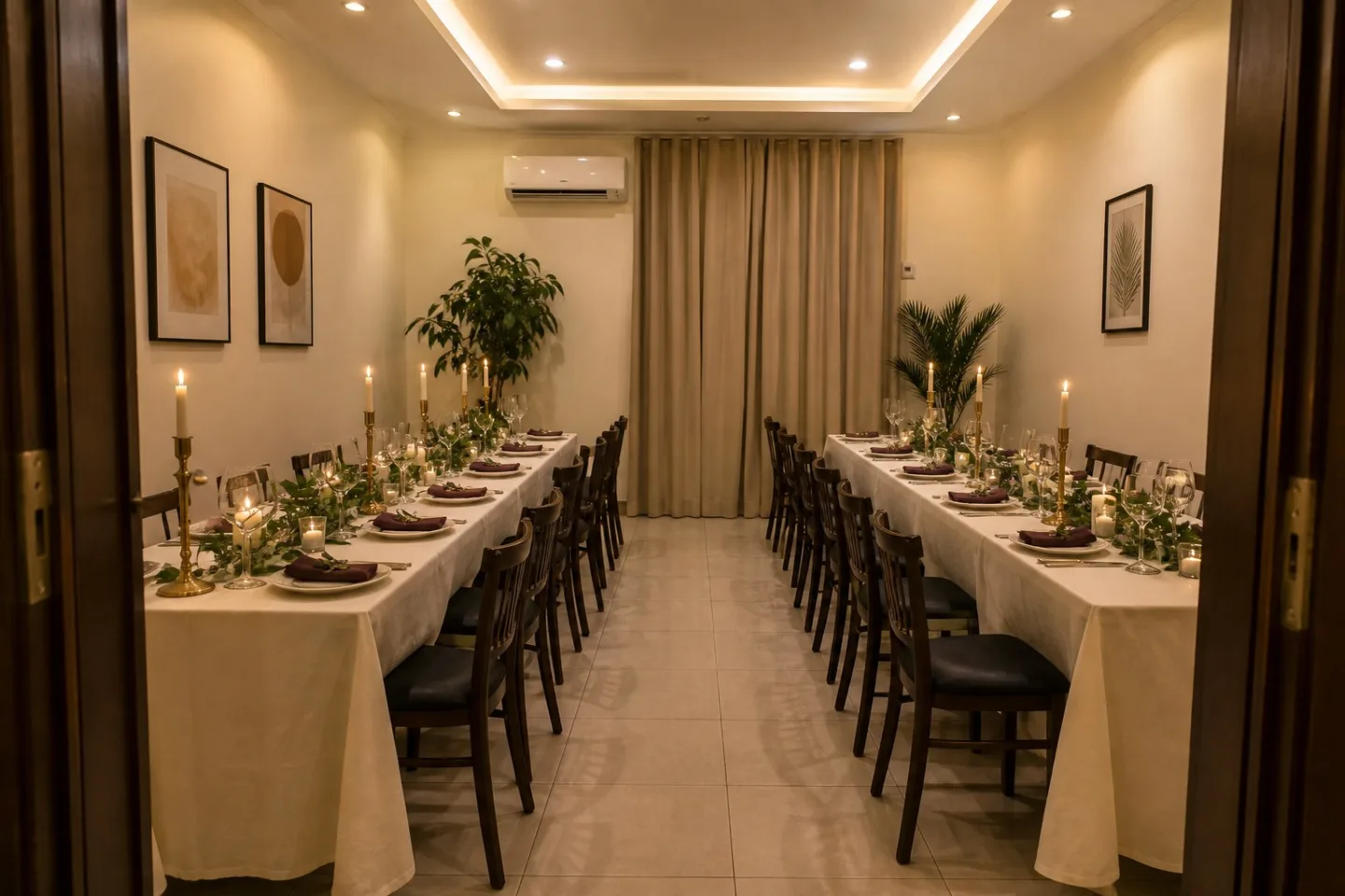 An intimate hotel gathering space prepared for a private occasion.